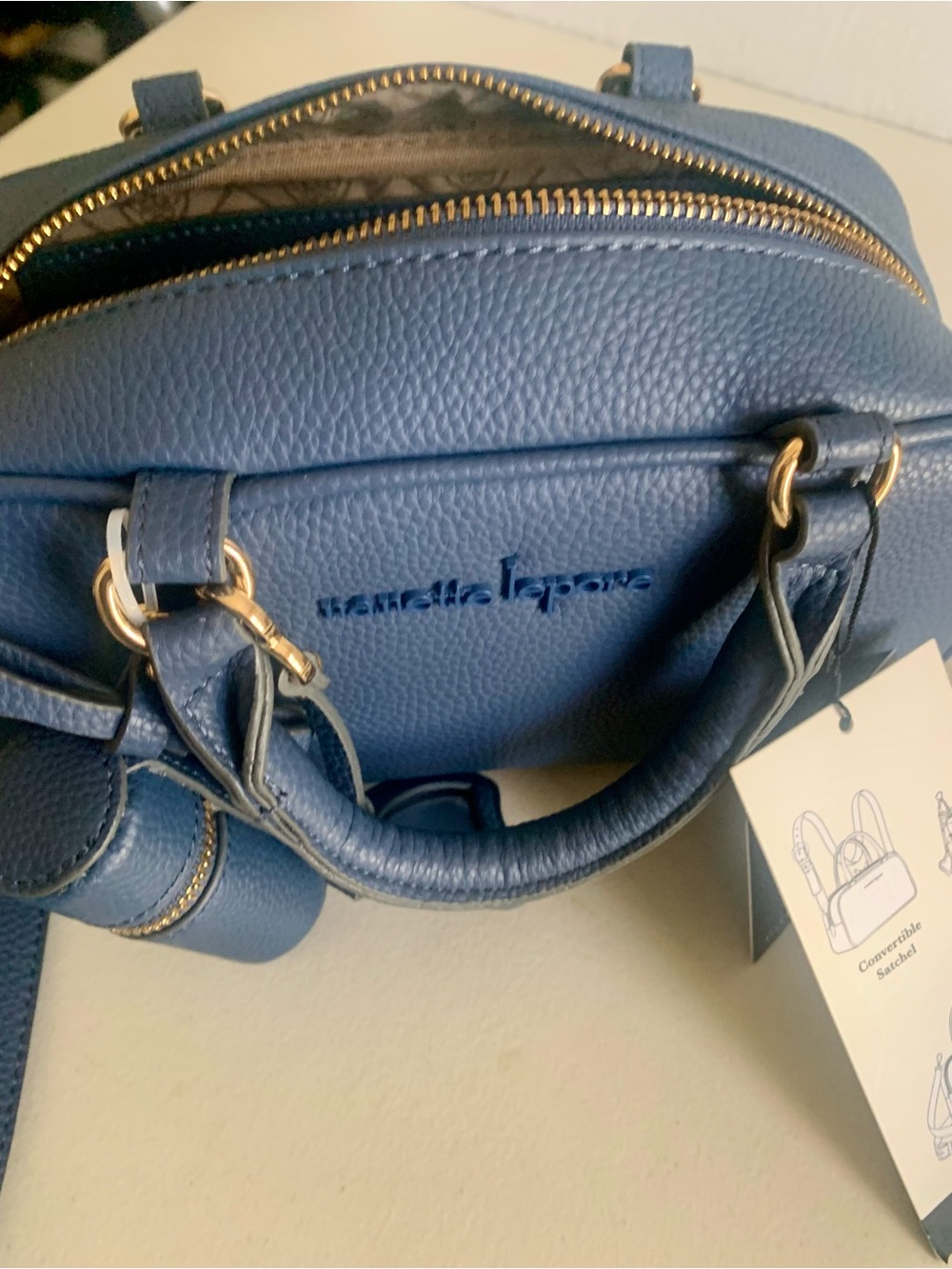 Nanette Lepore Blue Leather Satchel with Matching Pouch - Picture 4 of 13